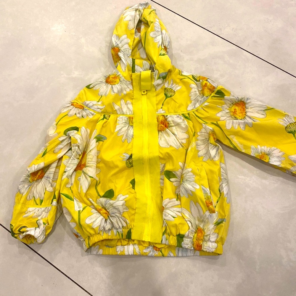 MonaLisa size 8 rain jacket yellow with flowers Zipper and hood